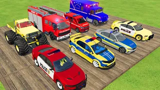 TRANSPORTING AMBULANCE, FIRE TRUCK, POLICE CARS, CARS, MONSTER TRUCK OF COLORS! WITH TRUCKS! - FS 22
