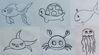 How To Draw Water Animal's | Easy Sea Animal's Drawing | Girija's Creation