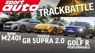 BMW M240i vs. Toyota GR Supra 2.0 vs. VW Golf R Performance | Trackbattle | sport auto