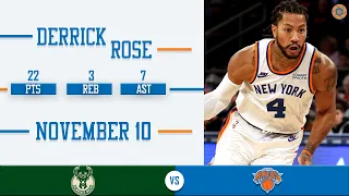 Derrick Rose's Full Game Highlights: 22 PTS, 3 REB, 7 AST vs Bucks | 2021-2022 NBA Season | 11/10