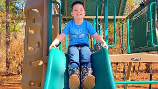 OUTdOOR Playground For KIDS with GIANT SLIDES! Caleb Plays at a NEW FUN PARK with Mommy!