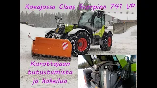 Koeajossa Claas Scorpion 741 VP kurottaja, esitellään konetta ja lastataan apevaunua