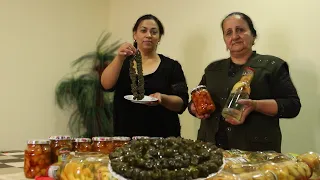 Azerbaijan Cuisine Dolma From Grape Leaves on a Branch - Khashil from Flour - Compote and Preserves