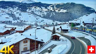 Grindelwald, Lauterbrunnen, Mürren, Beautiful Train Journey in Swiss alps 4K - Switzerland Winter