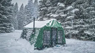 WARM CAMPING WITH OUR NEW INFLATABLE TENT WITH STOVE IN HEAVY SNOW!