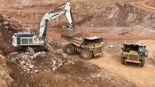 Liebherr 984 Excavator Loading Caterpillar Dumpers - Labrianidis Mining Works