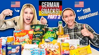 🇩🇪🥨 Americans try GERMAN SNACKS for the FIRST TIME (using YOUR suggestions!) Part 2