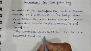 10 Lines Speech on International Anti Corruption Day in English Writing | Essay Handwriting