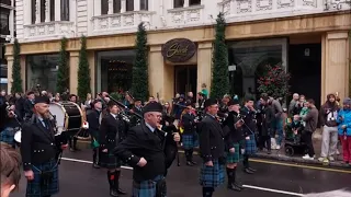 St Patrick's Day Parade London 2024. Amazing g display by th Flanders Memorial Pipe Band.