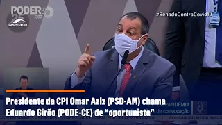 Presidente da CPI Omar Aziz (PSD-AM) chama Eduardo Girão (PODE-CE) de “oportunista”