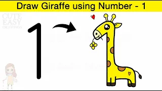 How to Turn 1 into Giraffe | Learn to Draw Giraffe using number - 1 | Coloring and Drawing Giraffe