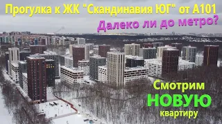 98. Прогулка к ЖК "Скандинавия ЮГ" от А101. Смотрим НОВУЮ квартиру. Далеко ли до метро?