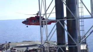 Offshore helicopter(EC225) landing on oil rig