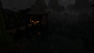 Minecraft Rainy Lakeshore Japanese Canopy Ambience w/rain sounds and music for Sleeping and Relaxing