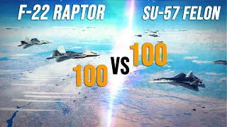100 F-22 Raptor Vs 100 Su-57 Felon Dogfight | Digital Combat Simulator | DCS |