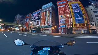 Dark & Quiet Akihabara. Tokyo Motorcycle Ride at 1A.M | Night POV