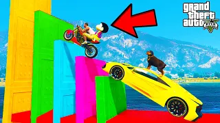 FRANKLIN TRIED THE JUMP OF MASSIVE SPEED BUMPS IN THE WATER RAMP CHALLENGE GTA 5 | SHINCHAN and CHOP