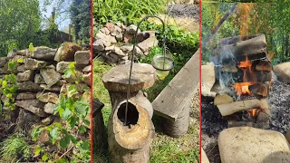 Neue Garten Projekte realisiert / Bäume gepflanzt und kleine Terasse mit Steinmauer gebaut! +Grillen