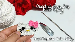 #22 Tutorial crochet hair clip hello kitty. how to crochet. cara merajut jepit hello kitty#diycrafts