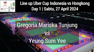 Line up Uber cup Indonesia vs Hongkong | Gregoria Mariska Tunjung vs Yeung Sum Yee