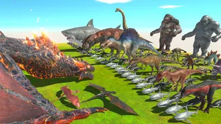 Flying War - Lava Dragon Team VS Dinosaurs+Reptiles+Aquatics - Animal Revolt Battle Simulator