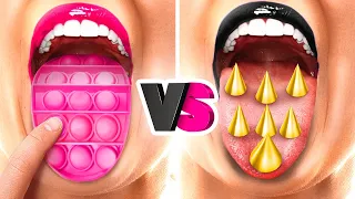 PINK VS BLACK FOOD CHALLENGE! Eating Only 1 Color Challenge, Wednesday VS Enid by 123 GO!