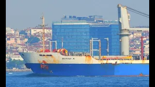 Long Bulk Carrier Ship MARINA K In Bosphorus! Shipspotting Istanbul