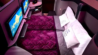 World's Best Business Class, Qatar Airways B777-300ER Qsuite Flight from Doha to Tokyo