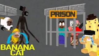 Monster School: BANANA CAT PRISON BREAK & SKIBIDI TOILET BROTHER SIREN HEAD - Minecraft Animation