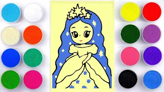 Sand painting drawing and coloring princess girls for kids