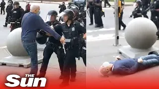 NY riot cops suspended after shoving man, 75, to the ground and leaving him bleeding and unconscious