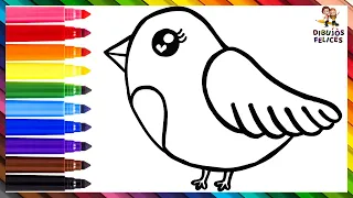 Cómo Dibujar Un Pájaro 🐦 Dibuja y Colorea Un Lindo Pajarito Arcoiris 🪶🌈 Dibujos Para Niños