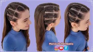 Penteado Lateral Fácil com Tranças e Liguinhas | Easy Hairstyle with Braid and Elastics for Girls🥰🌹