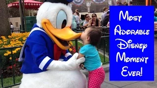 Toddler Meets Donald Duck at Disneyland and Kisses him! Cutest and sweetest Moment Ever!