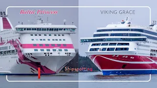 Baltic Princess departing and Viking Grace arriving to Turku