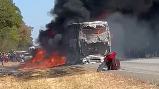 InterAfrica Bus That Was Transporting Pakame High School Students from Harare to Shurugwi In Ashes