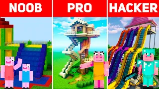 Peppa Pig Minecraft NOOB vs PRO vs HACKER: WATER PARK BUILD CHALLENGE