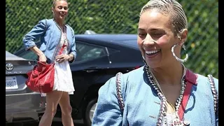 Paula Patton wears delicate white minidress and blue booties