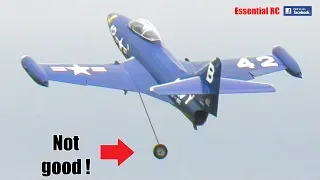BIG turbine RC Grumman F9F Panther LOSES WHEEL ON TAKE-OFF...WHAT NEXT ? CRASH LANDING !
