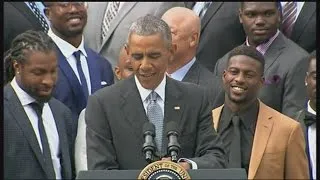 President Obama welcomes Broncos Super Bowl champs to the White House, Part 1