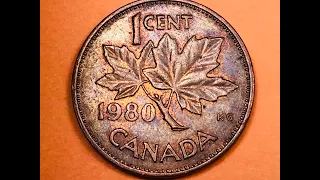 1 Cent 1980 Canada - $9 Million Worth Canadian Maple Leaf Penny Minted - Thinner Lighter Version