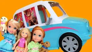 PUPPY Mobile ! Elsa & Anna toddlers - Barbie - Chelsea - merry go round Carousel Playing