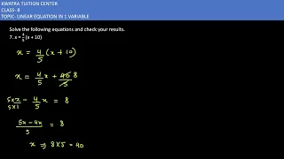 Solve the following equations and check your results.7. x = 4/5 (x + 10)