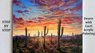 Desert with Cacti STEP by STEP Acrylic Painting (ColorByFeliks)