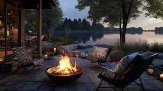 Lakeside Forest Scene: Calming Fireplace by the Forest with Crackling Fire Sounds for Stress Relief