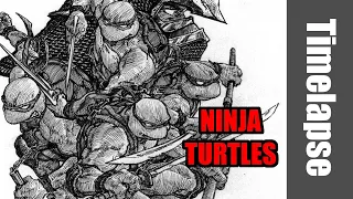 Drawing Teenage Mutant Ninja Turtles and Shredder  ( for a tattoo ) - Timelapse | Red Hawk