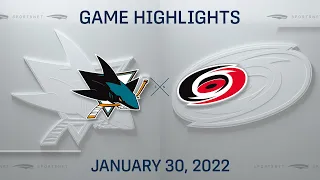 NHL Highlights | Sharks vs. Hurricanes - Jan. 30, 2022