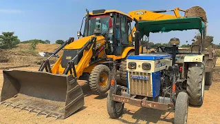 JCB 3DX Eco XPERT Loading Mud In Swaraj 735 FE Tractor | tractor cartoon