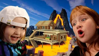 LAVA HOUSE TOUR!! Adley and Niko explore our Volcano Neighborhood & ALL our Family Minecraft Worlds!