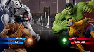 Venom & Ryu V's Hulk & Spiderman [Very Hard]AI Marvel vs capcom infinite game